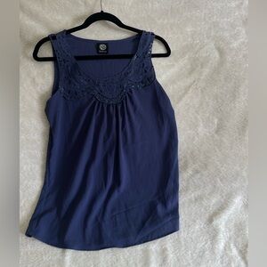 Bobeau Blue Pleated Sleeveless Tank Top